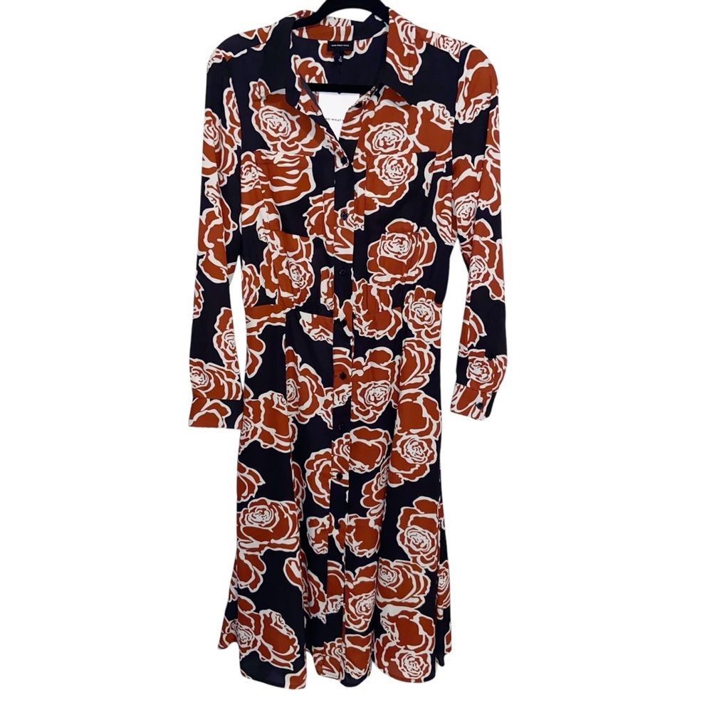 Who What Wear Shirt Dress Womens Small Rose Floral Career Office Button Front
